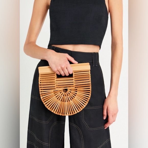 cult gaia Handbags - Cult Gaia Gaias Bamboo Ark Small Top Handle Circle Half Moon Rattan Wicker Bag